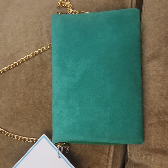 NWT Shiraleah Chicago Green beaded crossbody with gold long chain - Picture 8 of 8